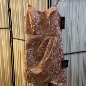 Lulu’s Start This Party Rose Pink Floral Jacquard Tulip Mini Dress
